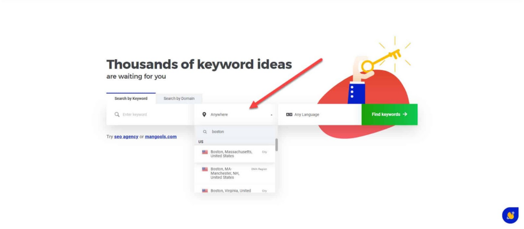 You can change the search database on Mangool's KWFinder for local keyword research.