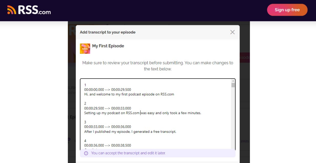RSS podcast transcription