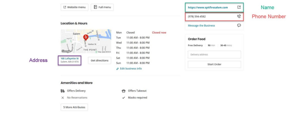 A business listing example on Yelp.