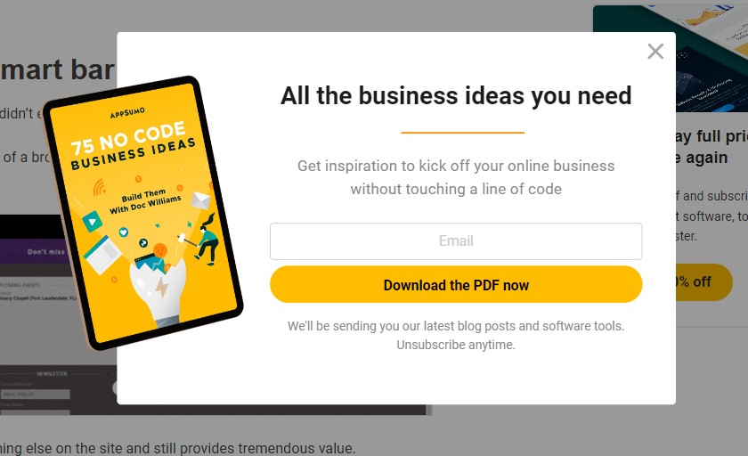 Example of subscription popup