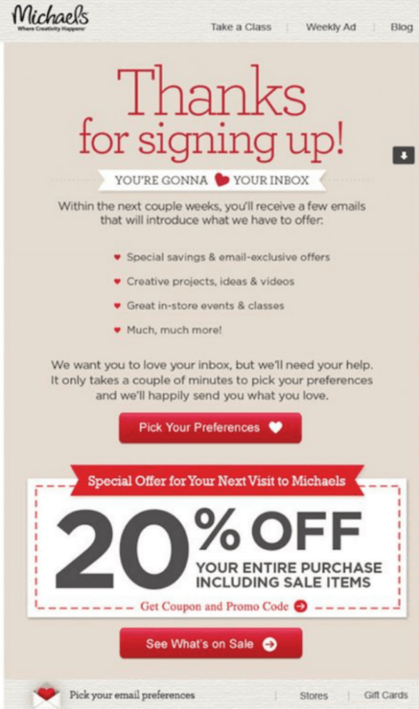 Example of multiple CTAs in welcome email